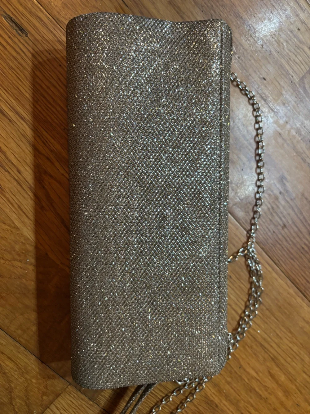 Gunne Sax Gold Glitter Rhinestone Bow-Front Evening Clutch with Chain